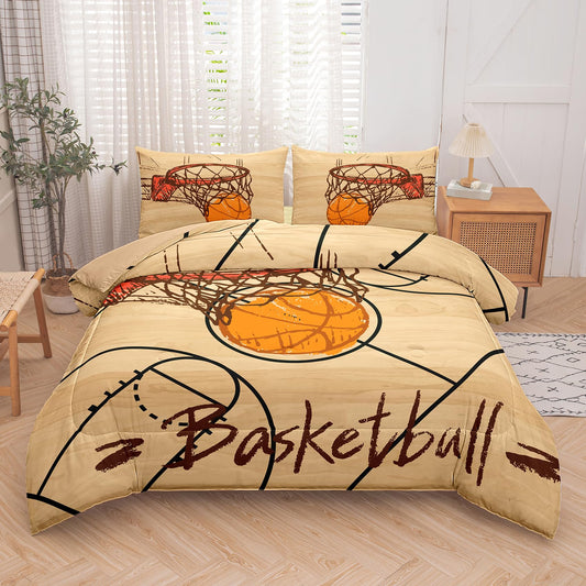 Peopleareok Basketball Comforter Set Twin (68x86 Inch), 3D Printed Basketball Theme Comforter, 2 Pieces Soft Microfiber Bedding Set for Boys Kids with 1 Pillowcase