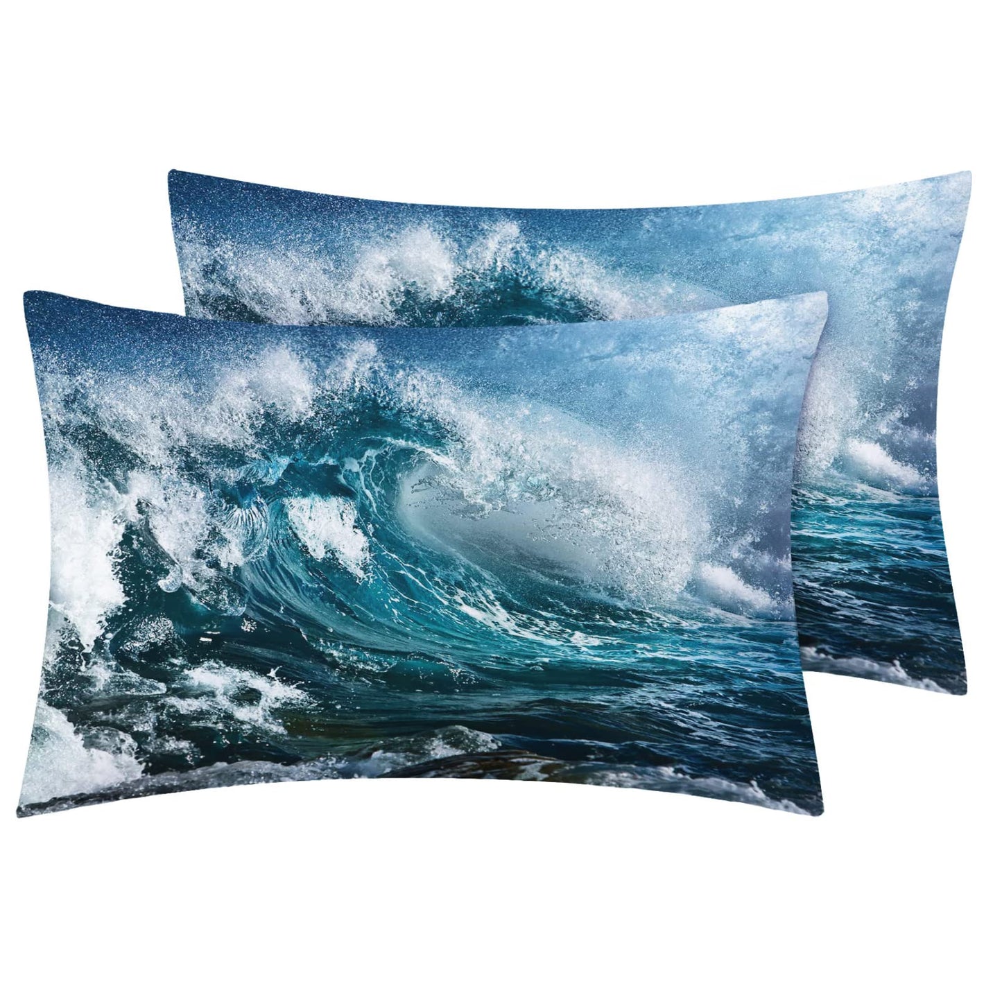 Ocean Waves Sheets Full Size, Nature Landscape Bed Sheets, Patterned Bedding Sheets & Pillowcases 4 Piece Set - Soft Microfiber Deep Pocket Fitted Sheet & Flat Sheet & 2 Pillow Cases