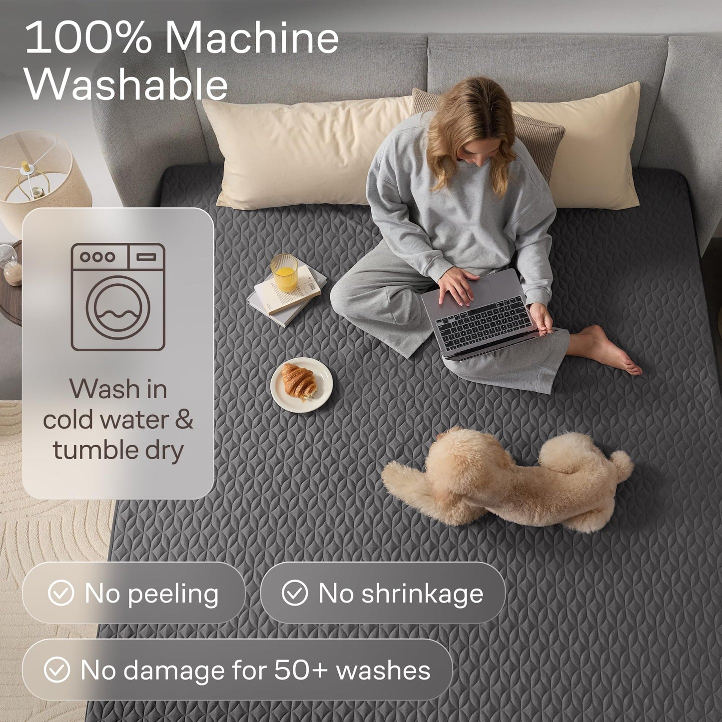 100% Waterproof Queen Mattress Protector - 360 Protection Against Spills, Stains & Accidents for Parents & Pet Owners - Noiseless & Cooling Viscose Made from Bamboo (Gray)