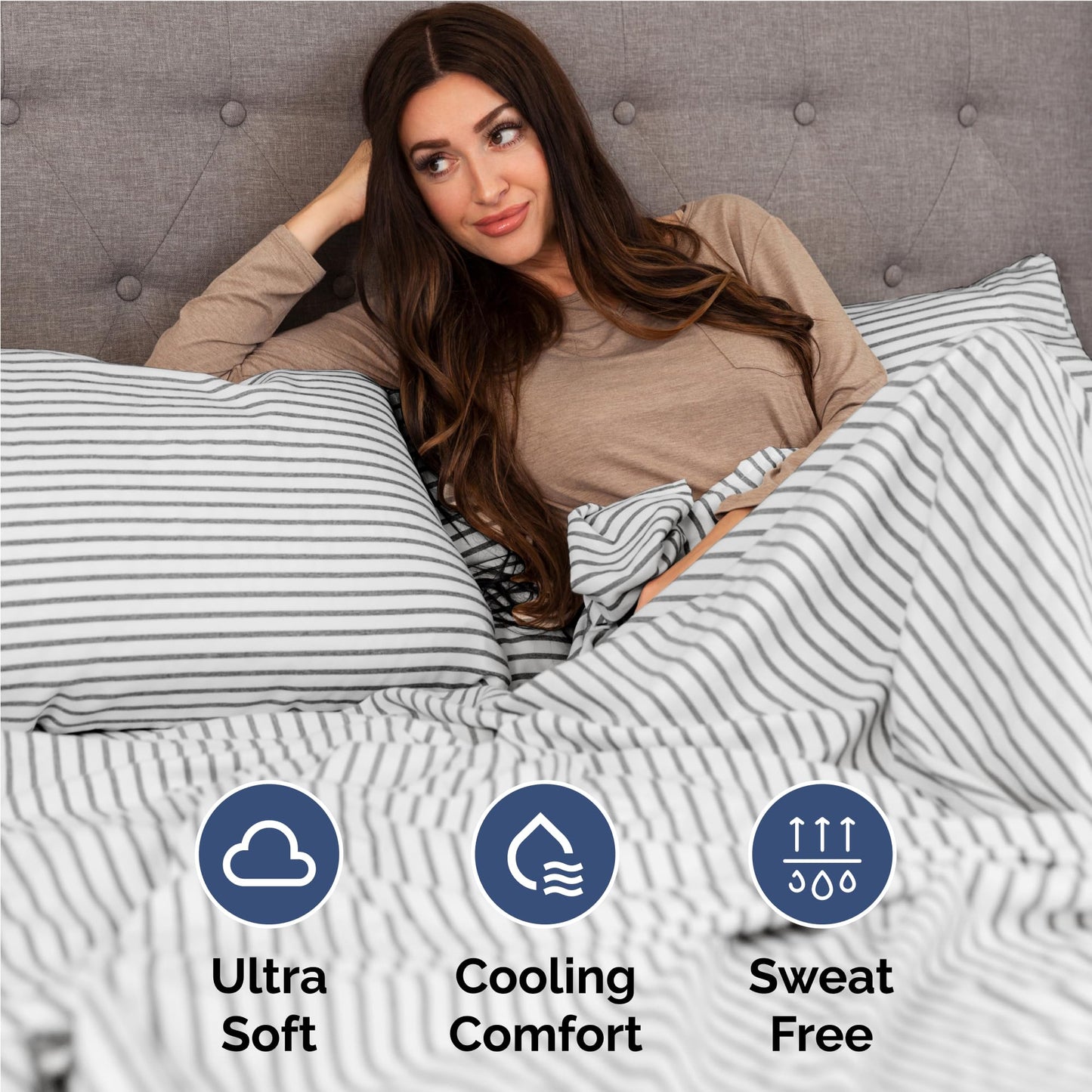 Full Size 4 Piece Sheet Set - Comfy Breathable & Cooling Sheets - Hotel Luxury Bed Sheets for Women & Men - Deep Pockets, Easy-Fit, Soft and Wrinkle Free Sheets - Grey Stripes Oeko-Tex Bed Sheet Set