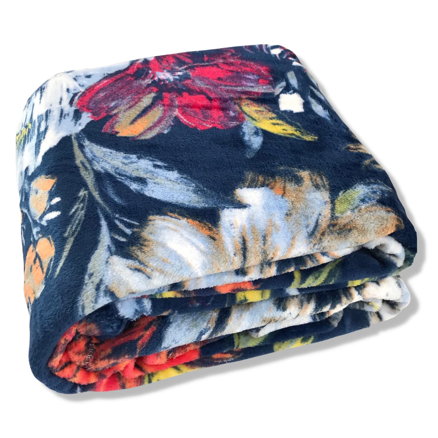 Serafina Home Floral Fleece Throw Blanket: Velvety Soft, Durable Blue Red Coral White Lavender Flower Design Accent for Bed or Couch Blue, Oversized 50 x 70 inches