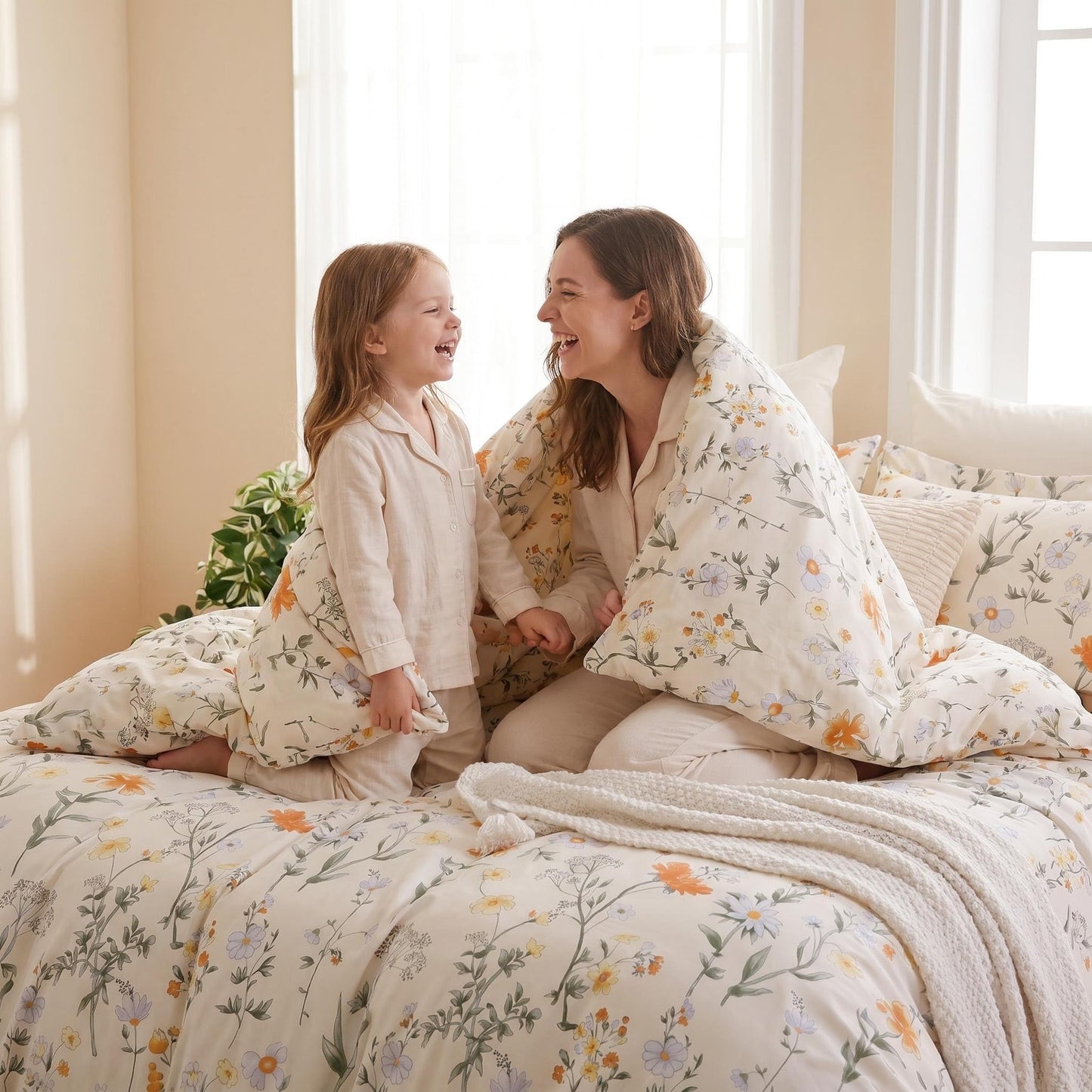Ocharo Spring Floral 100% Cotton Duvet Cover King Size,Reversible Bedding Set with Yellow White Flowers,Soft Garden and Farmhouse Theme Duvet Bed Cover with 2 Pillow Cases(20"x36")