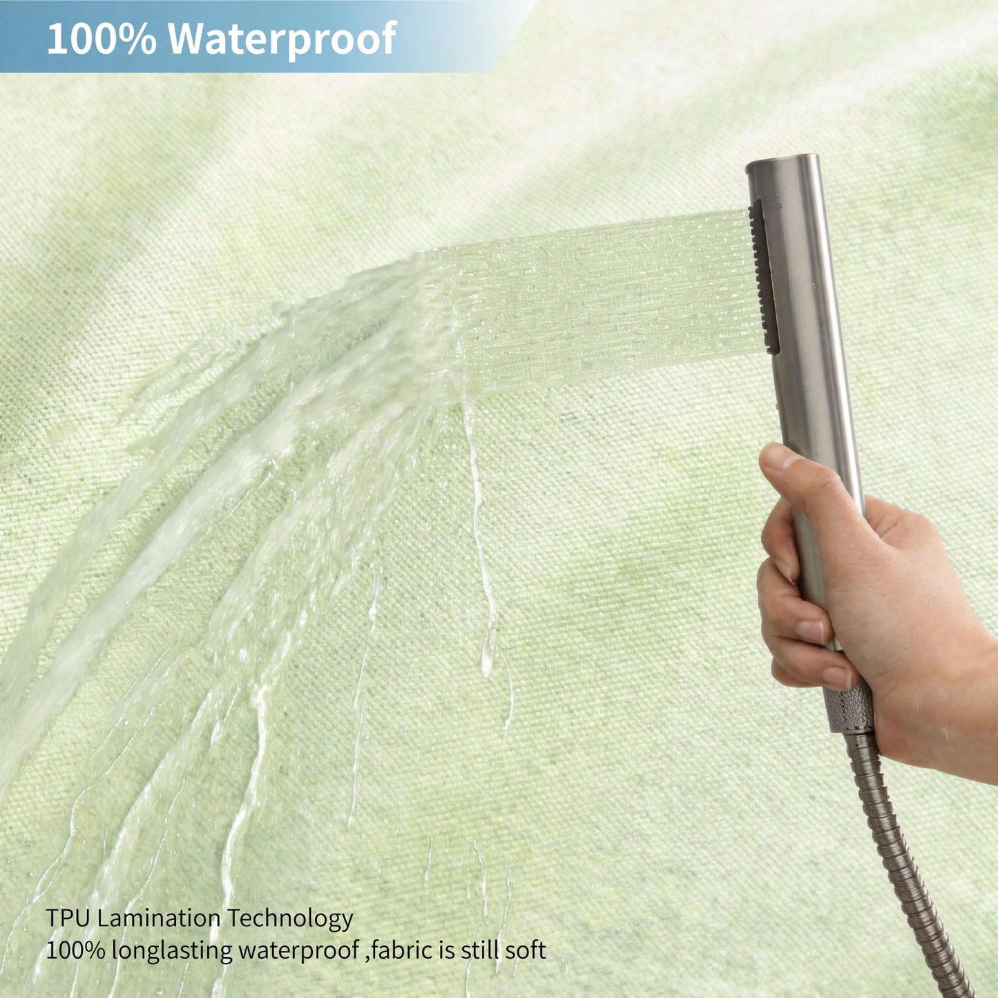 THAIGEE 2-in-1 Waterproof Long Fabric Shower Curtain,No Separate Liner Needed,Linen Textured,78 Inch Effortless Cleaning & Washable Bathroom Shower Curtain Set with 12 Plastic Hooks,72"x78",Green