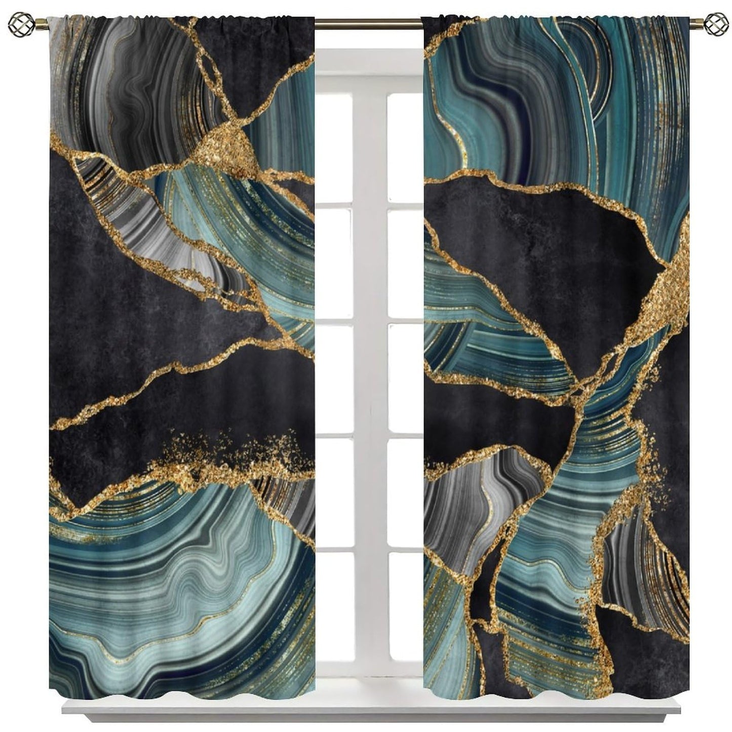 JADERYS Marble Blackout Curtains Modern Luxury Black Green Grey Abstract Texture Marble Art Print for Bedroom Living Room Bathroom Rod Pocket Decoration Window Drapes 2 Panels W21xL45in