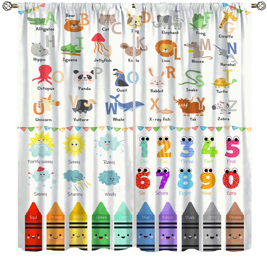 ABC Alphabet Education Curtains for Kids Colorful Cartoon Educational Crayons for Preschoolers to Learn the Alphabet Windows Treatments for Nursery Boys Bedroom Living Room 42x44.5in（No Blackout）