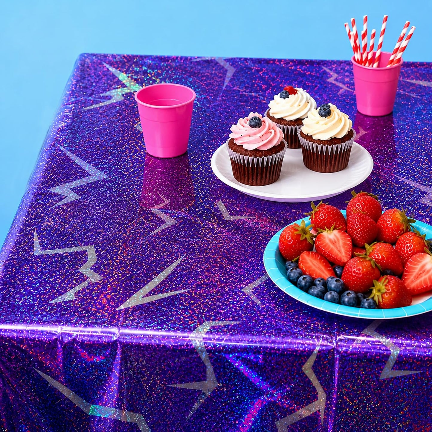 LHFYACI 4 Pack K-Style Holographic Laser Purple Tablecloth, Iridescent Party Decorations, Shiny Lightning Disposable Table Covers for Birthday, Bridal Shower, Bachelorette, Disco Party, 54x108 Inch