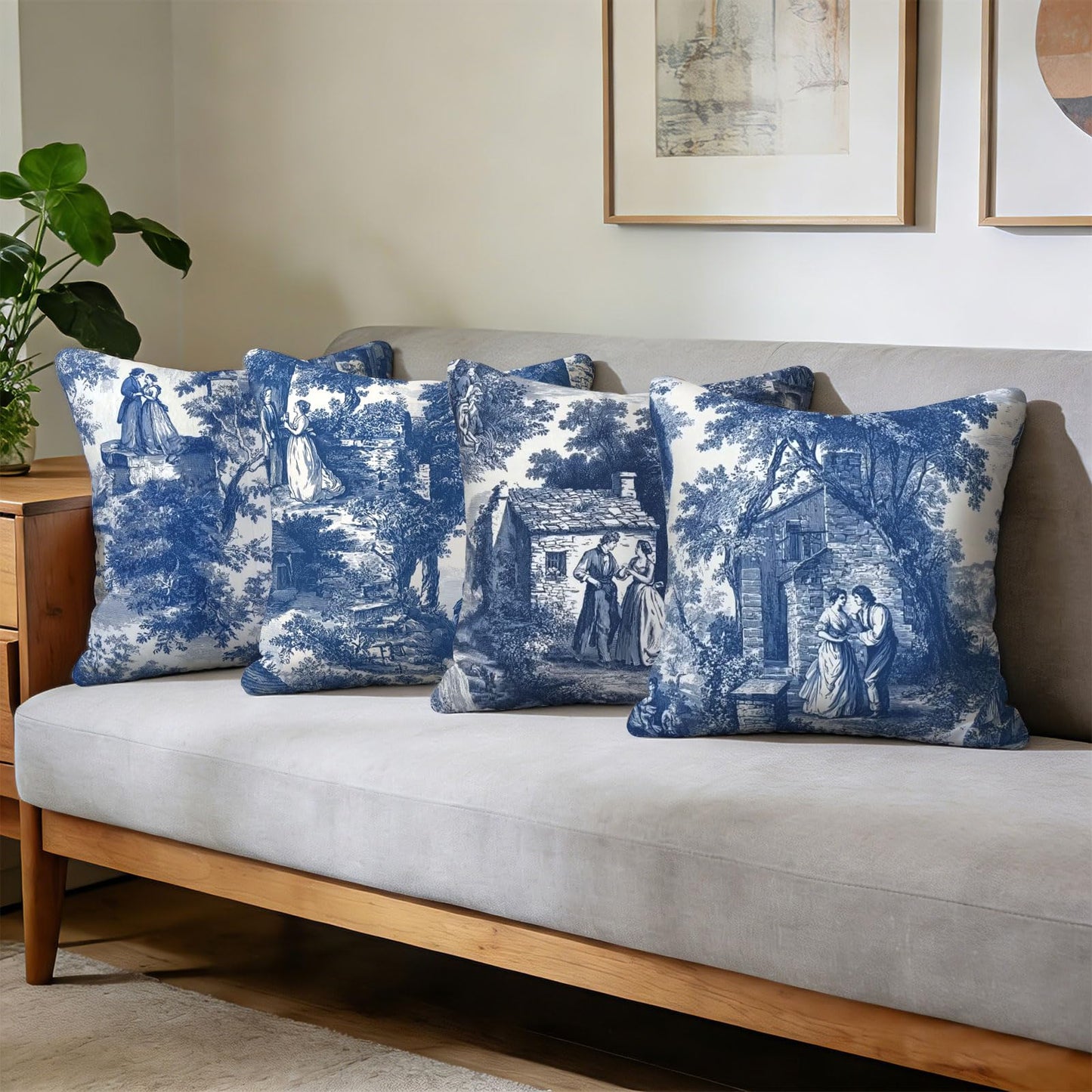 Ecixzyo French Throw Pillow Covers 18x18 Inch Set of 4 Pillowcases Outdoor Home Decor for Couch Bed Sofa Living Room