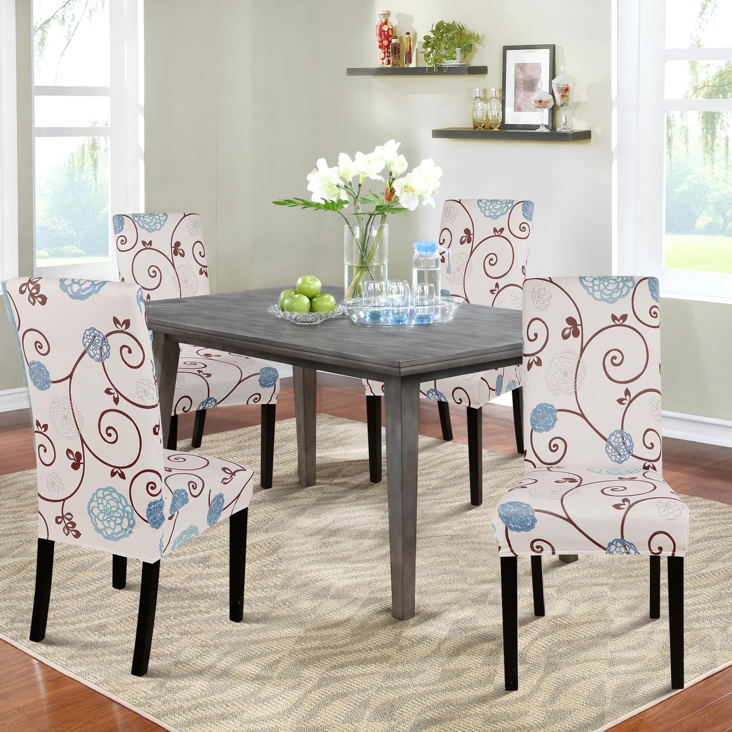 SearchI Dining Room Chair Covers Set of 4, Stretch Printed Parsons Chair Slipcovers Super Fit Spandex Removable Washable Kitchen Chair Protector Cover for Dining Room, Hotel, Ceremony (Ball Flower)
