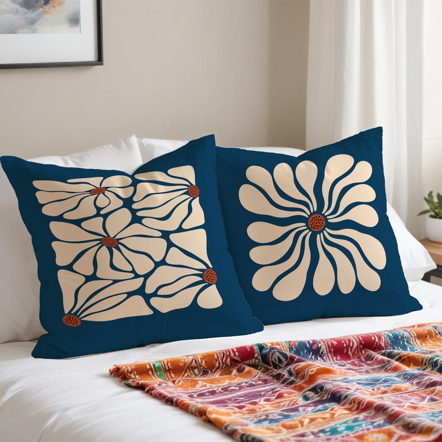 Fuasei Mid Century Modern Pillow Covers 18x18, 70 Retro Boho Hippie Beige Flower Decorative Pillow Covers for Bedroom Living Room Decor, Eclectic Pillow Covers, Mid Century Modern Decor, Set of 2