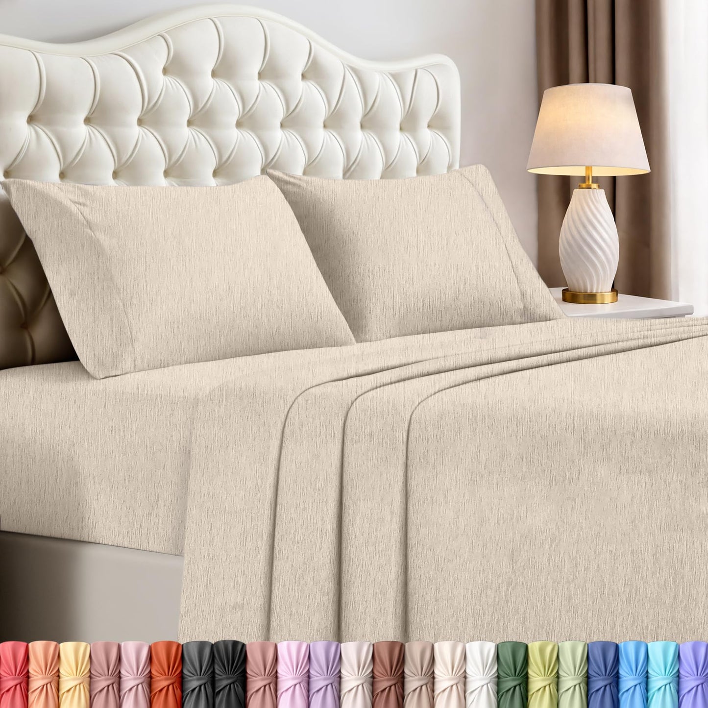 Utopia Bedding Queen Size Sheet Set – 4 Piece Bed Sheets, Soft and Breathable Microfiber, Includes 1 Fitted Sheet, 1 Flat Sheet and 2 Pillowcases – Oeko Tex (Heather Beige)