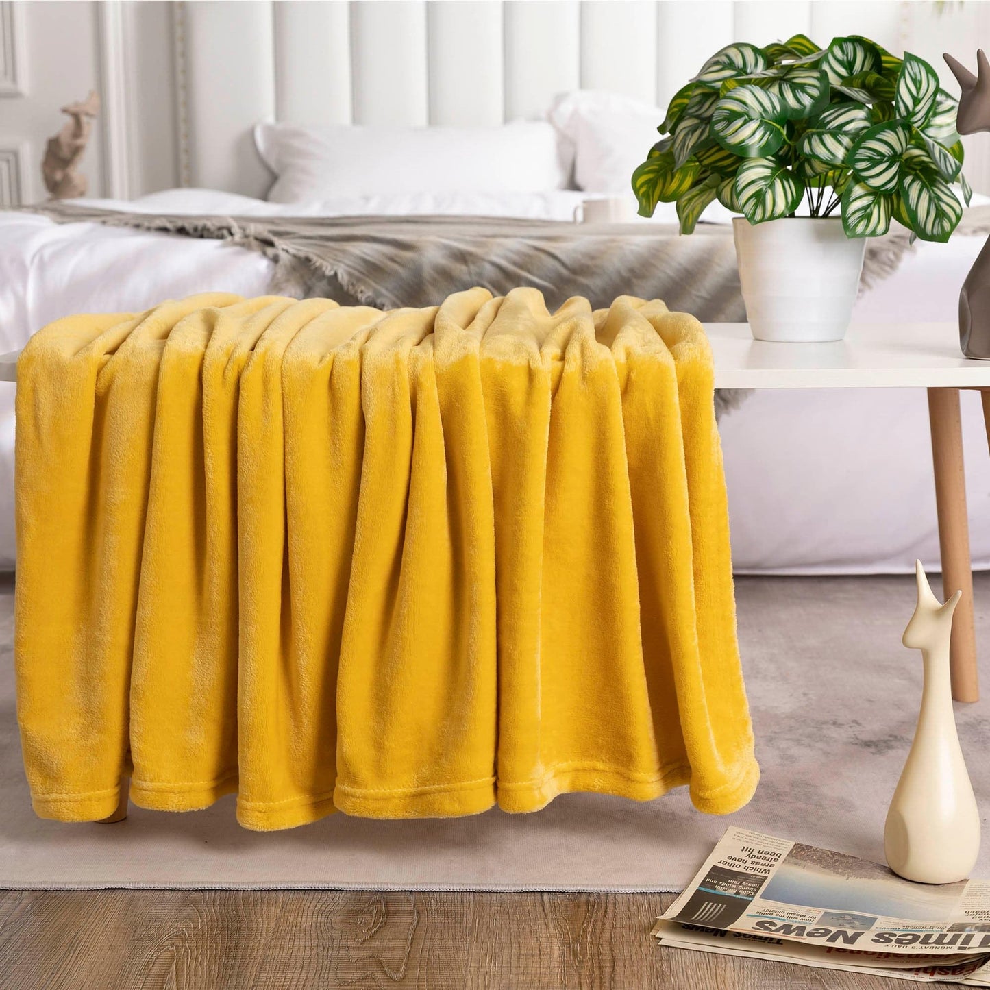 NANPIPER Fleece Blankets, Super Soft Fuzzy Throw for Couch, Luxury Cozy Lightweight Microfiber,Throw Size, 50"x60" Ginger Yellow
