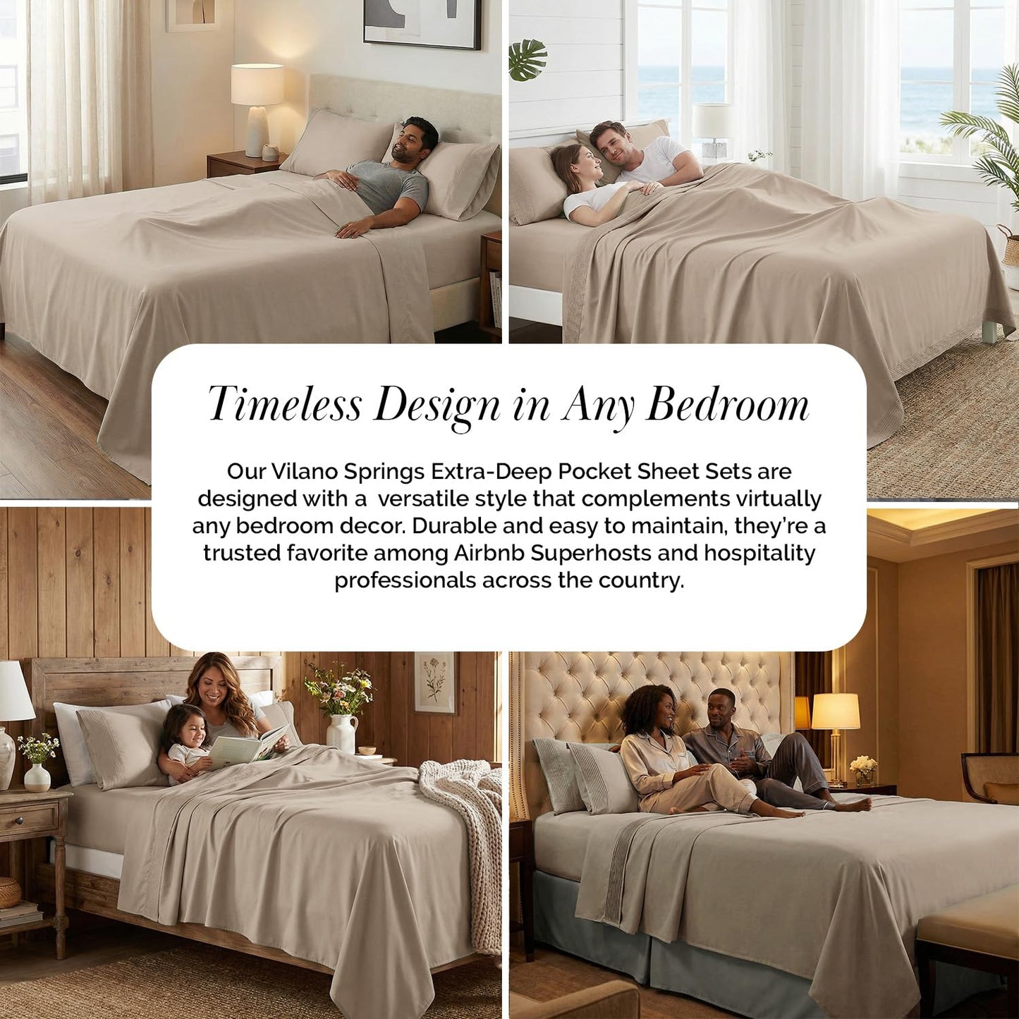 Southshore Fine Living, Inc. Queen Sheet Set, Deep Pocket Bed Sheets, Queen Size Set with 21" Deep Pocket Fitted Sheet, Pleated Flat Sheet and Queen Pillow Cases Set of 2, Taupe Sheets Queen Size