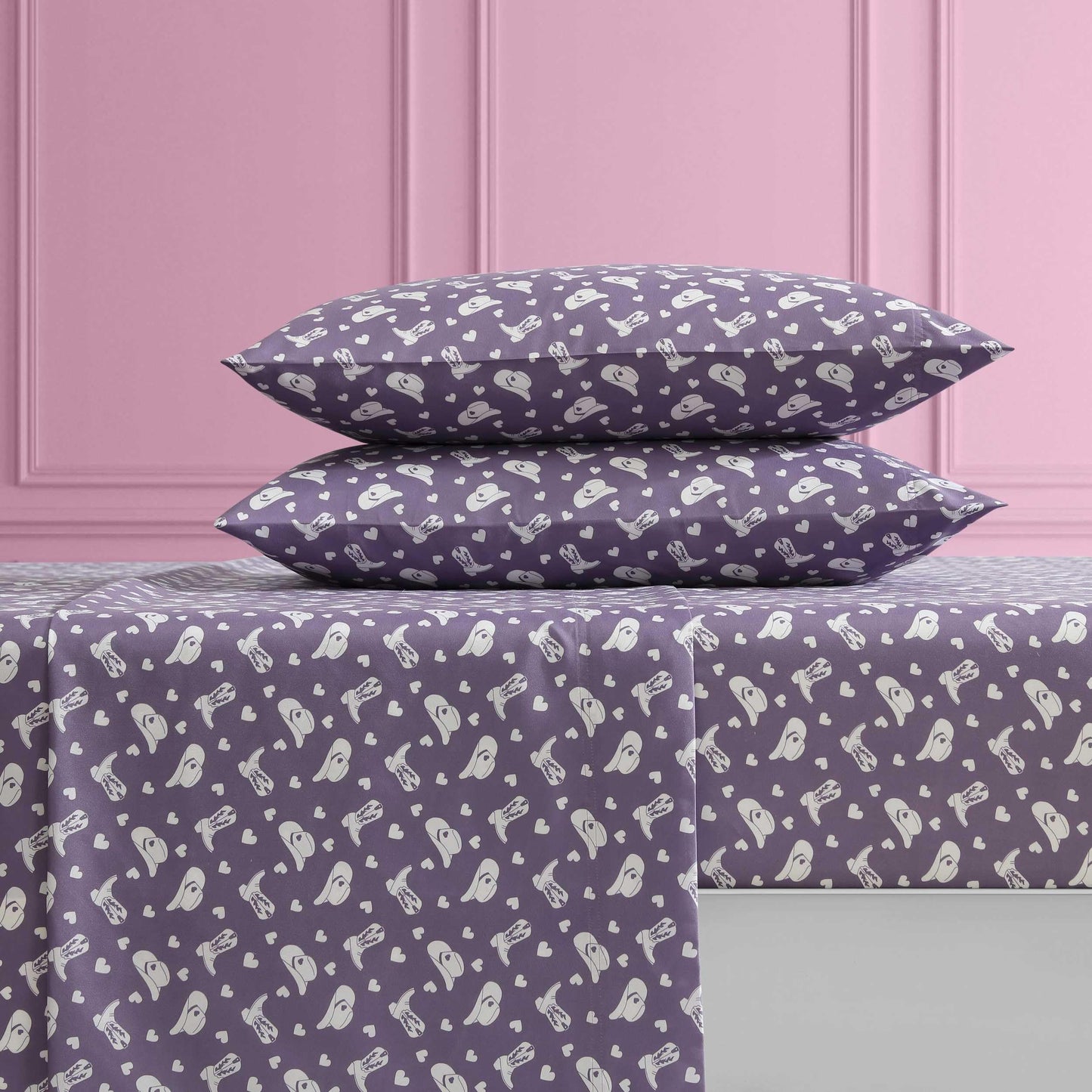 Betsey Johnson - Bed Sheets, 100% Silky Smooth Bedding with Matching Pillowcases, Stain & Wrinkle Resistant, Whimsical Inspired Home Essentials (Cowgirl Disco Purple, Queen)