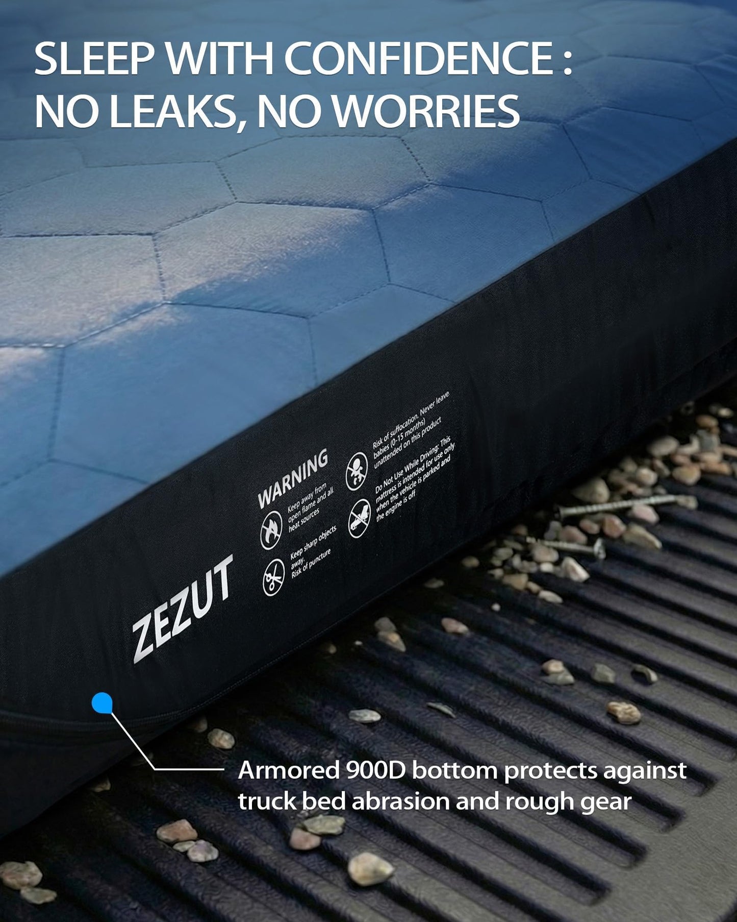 ZEZUT Truck Bed Air Mattress for 5.5-5.8 ft Full-Size Short Truck Beds, Built-in Rechargeable Pump, Soft Fabric Cover for Comfort & Protection, Carry Bag & Repair Kit, for Camping Travel