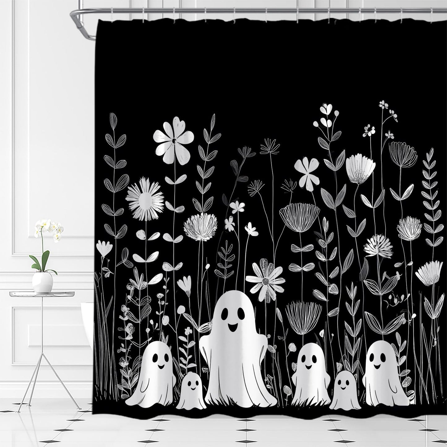UEAUUN Halloween Cute Ghosts Shower Curtain, 72''Wx72''L
