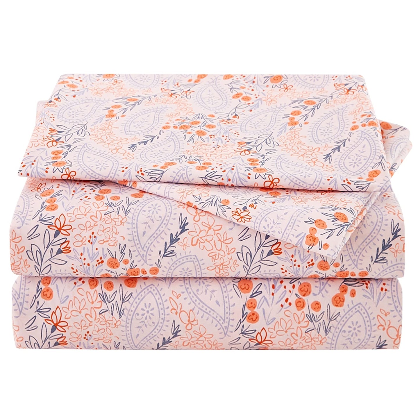 JSD Pink Paisley Floral Sheet Set Full Size, 4 Piece Soft Printed Microfiber Sheets Extra Deep Pocket