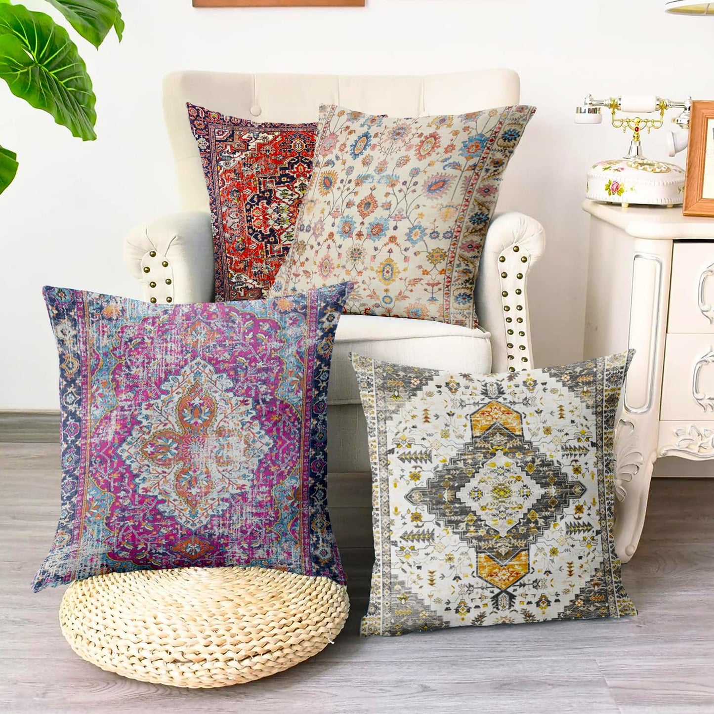 ZSYTZL Boho Throw Pillow Covers 18x18 inch Set of 2,Soft Pillowcases Bohemia Carpet Printing Pattern Decorative Sofa Living Room Bed Square Pillow Case Cushion Cover-Purple