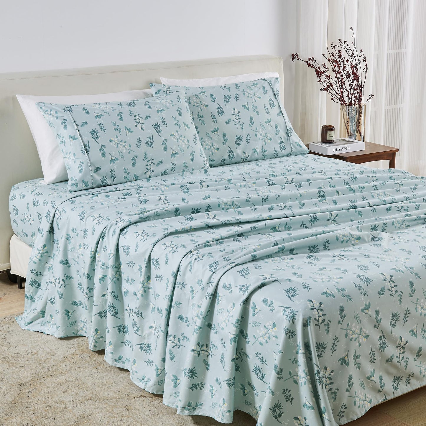 Great Bay Home King Size Floral Microfiber Sheet Set - 4-Piece Ultra-Soft, Brushed Bedding Sheets & Pillowcases - Wrinkle Free, Comfortable, All-Season Bed Sheets (Snowy Botanical)