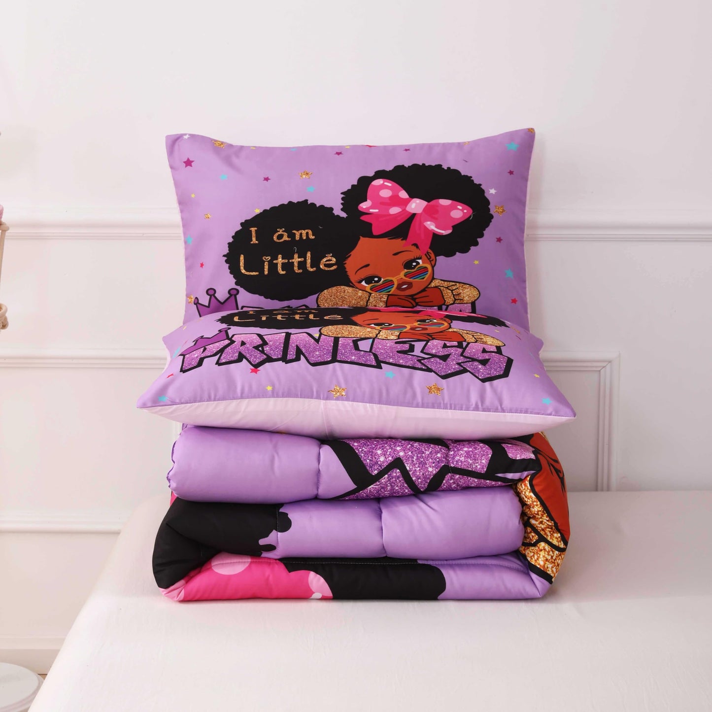 GRAT TIOC Little Black Girl Comforter Sets Twin Size,Black Girl Magic Bedding Set,Cute Little Princess Comforter Set for Kids Melanin Bedroom Bed Sets