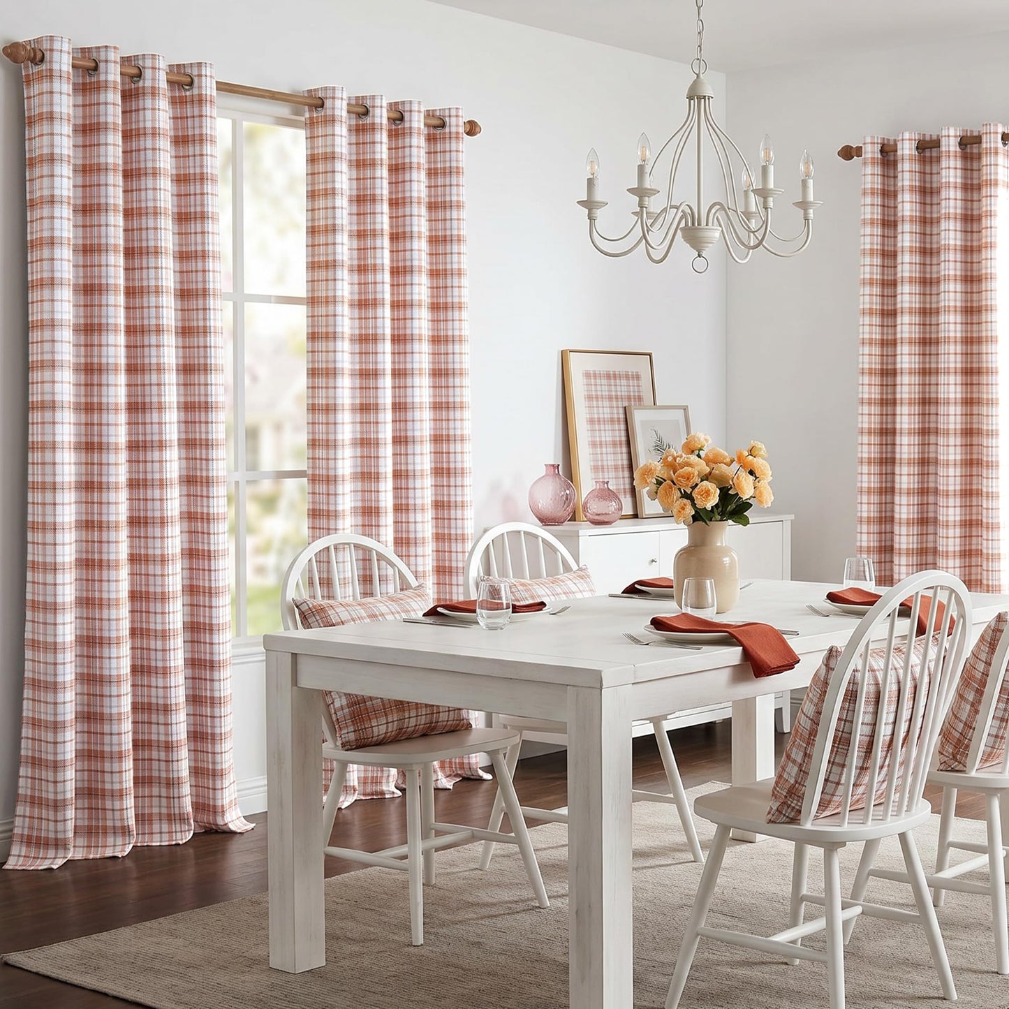 MYSKY HOME 95% Plaid Blackout Curtains 84 Inch Long 2 Panels Set for Bedroom Farmhouse Thermal Insulated Light Blocking Black Out Grommet Window Treatments, 52" W Each Panel, Orange