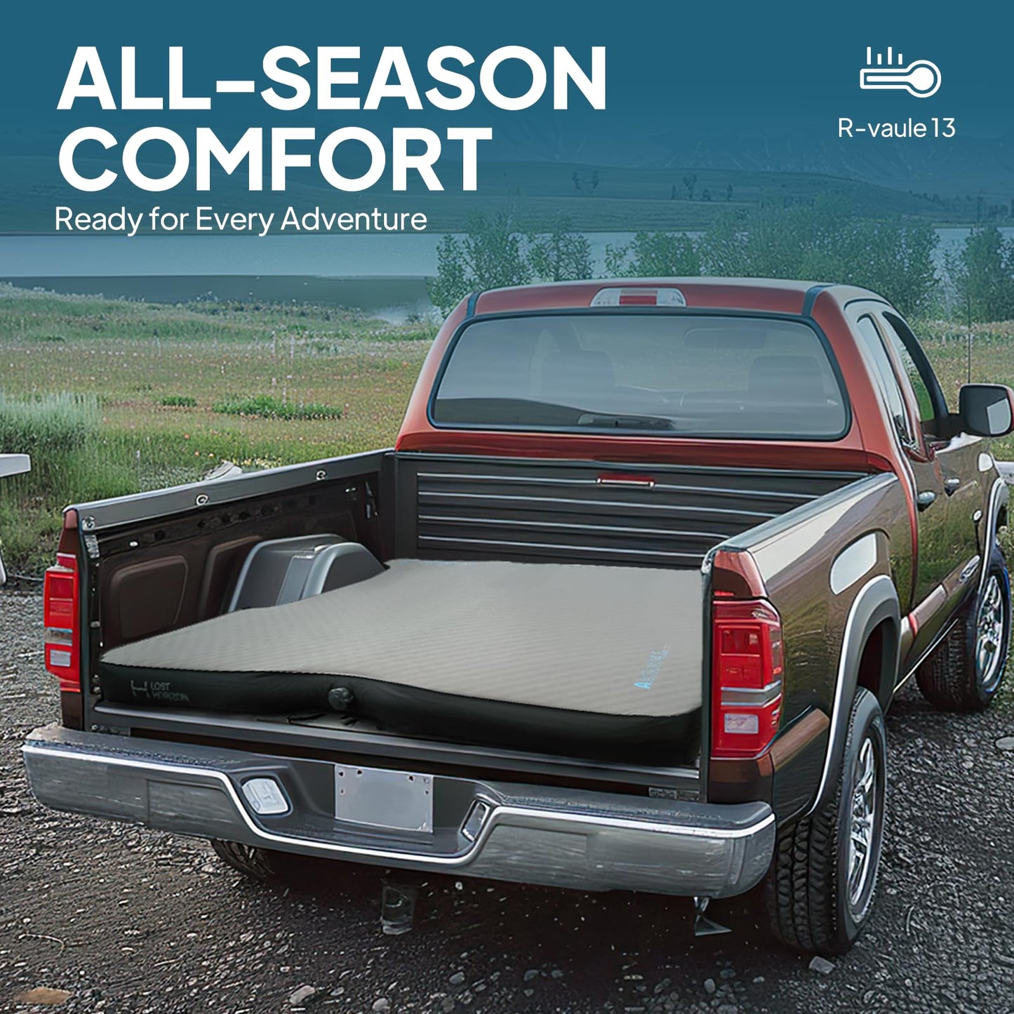 Lost Horizon Truck Bed Camping Air Mattress with Foam, Self Inflating Sleeping Pad for Full Size 5.5-5.8FT with Pump Sack, 4.5" Thick