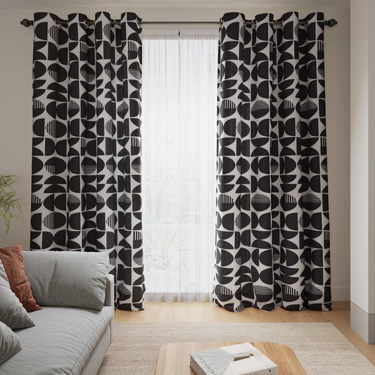 ColorBird Modern Curtains for Living Room, Black and White 84 Inch Length 2 Panels Set Grommet Bedroom Curtains, Light Filtering Drapes for Dining Room