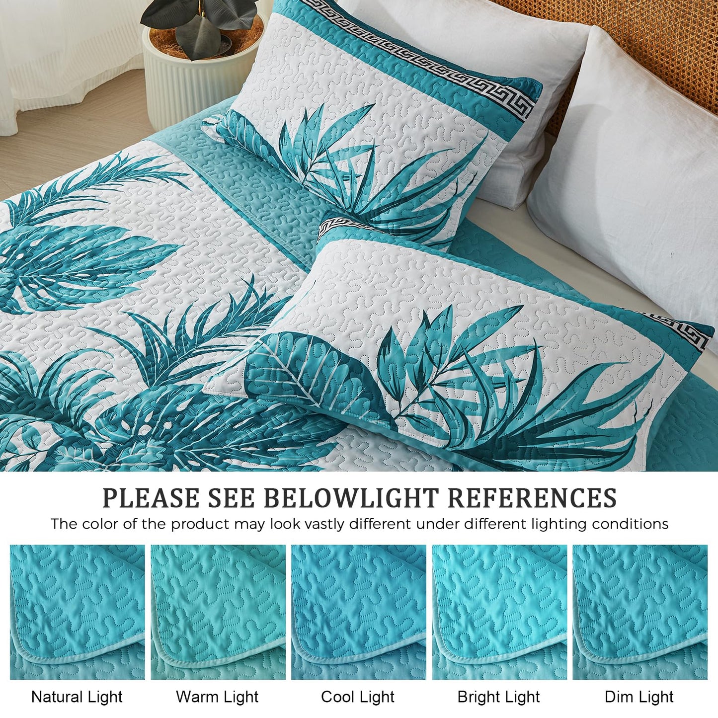 OARAGE Quilt Bedding Set, Blue King/Cal King Comforter Set, Bedding Comforter Sets, Soft Lightweight Bedspread, Ultrasonic Microfiber Bed Coverlet for All Season (1 Quilt,2 Sham)