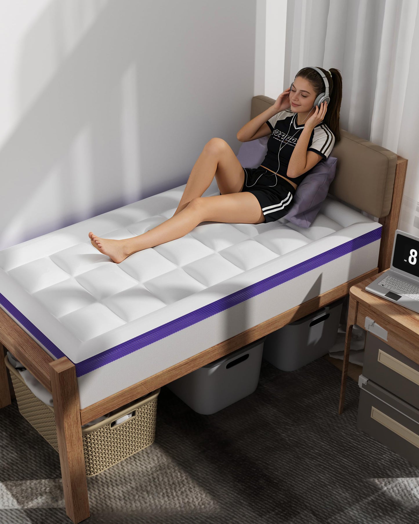ChiXpace Dorm Room Essentials Dual Layer 4 Inch Memory Foam Mattress Topper Twin XL Back to School - 2 Inch Gel Memory Foam and 2 Inch Pillow Top Mattress Pad, 7-Zone Egg Crate 2-in-1 Design (White)