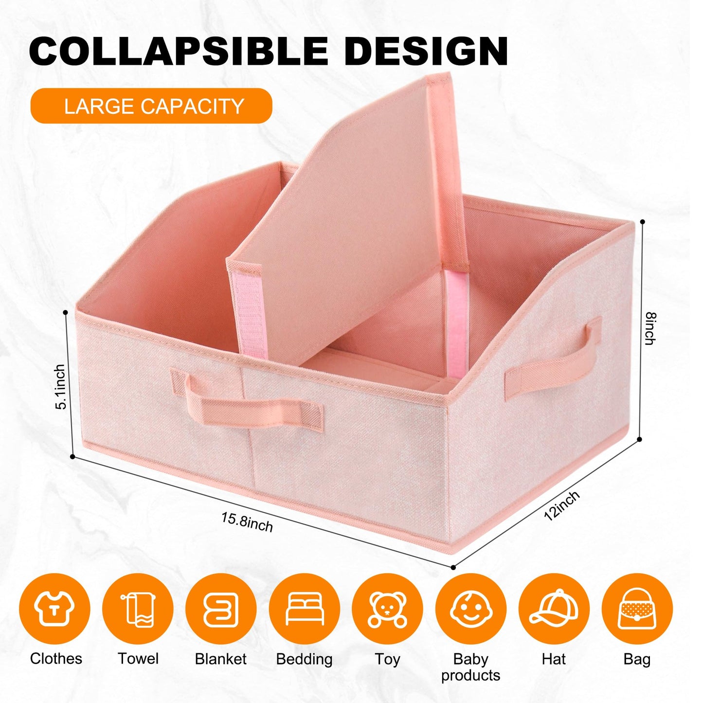 Wrrlors Fabric Wardrobe Storage Bins -6 Pack， Large Pink Foldable With Handles And Dividers Trapezoidal Wardrobe Storage Boxes, Suitable For Storing Clothes, Books, Wallets, Toys, Etc.