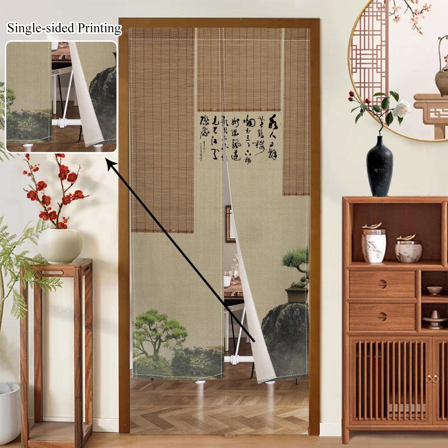 Leowefowa Japanese Noren Doorway Curtain Long Style Japanese Traditional Pine Trees Mount Printed Fengshui Curtain for Doorway Tapestry for Hanging Room Divider Kitchen Home Decor, 33.5"x 70.9"
