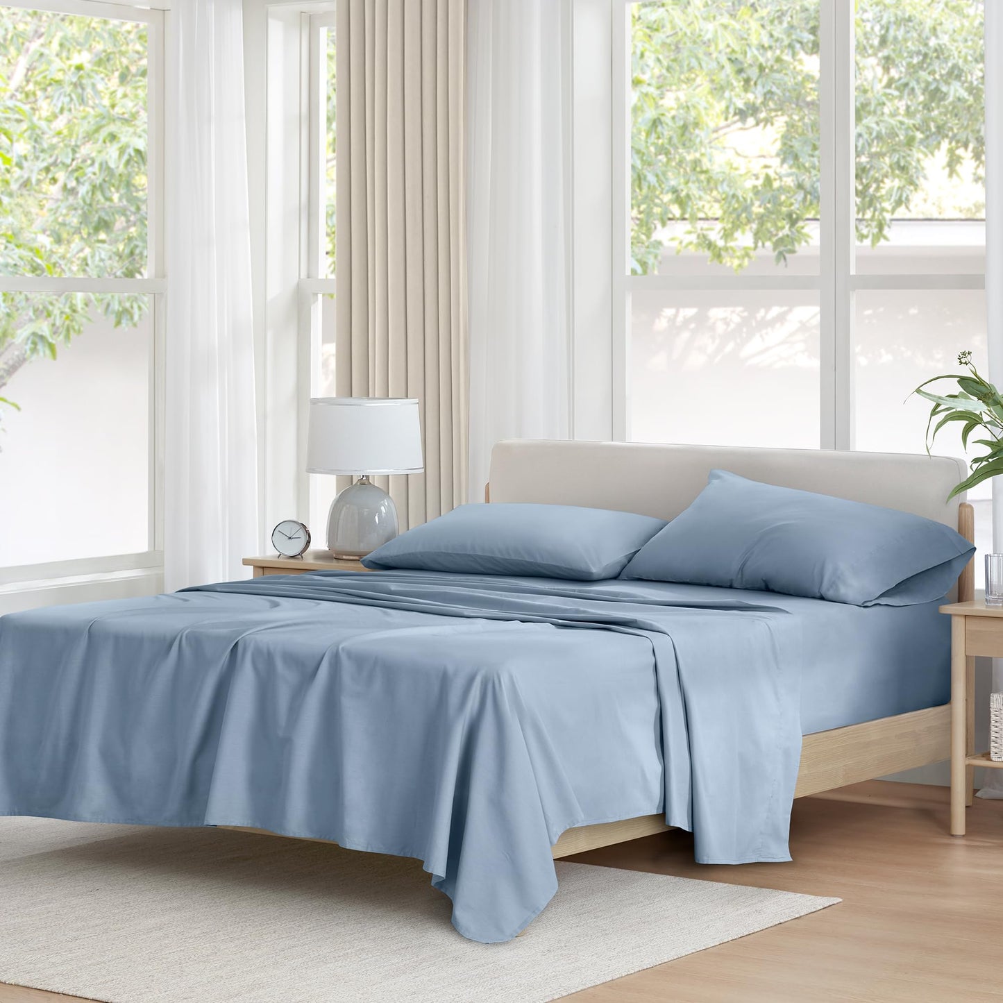 Comfort Spaces 100% Cotton Sheet Set Breathable, Lightweight, Soft with 14" Elastic Pocket Fits up to 16" Mattress, All Season Cozy Bedding, Matching Pillow Case, King Blue 4 Piece