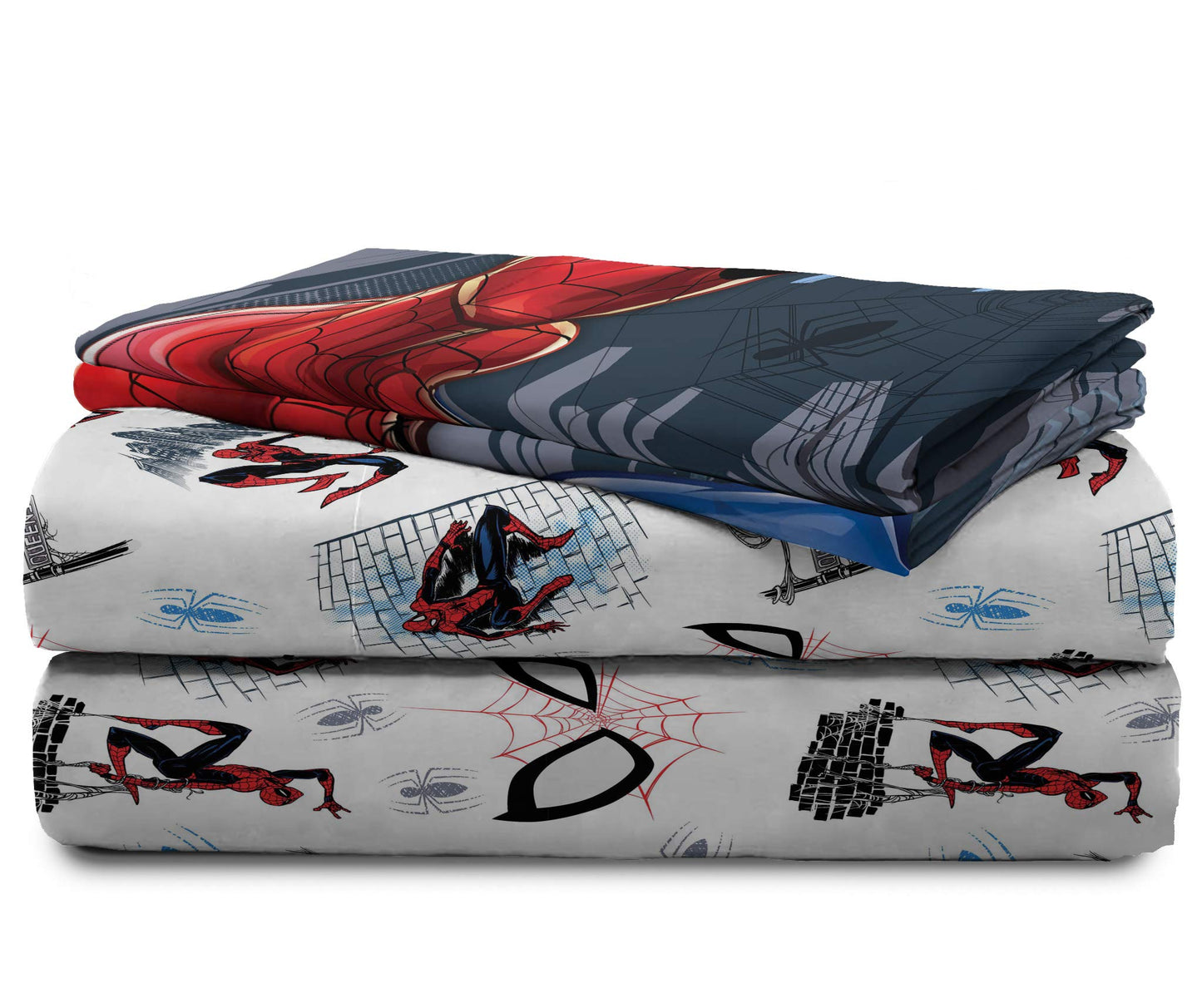 Jay Franco Kids Sheet Set with Fitted, Flat Sheets & Pillow Cover - Ultra-Soft Bedding with Pillowcase for Room Decor, White - Spiderman, 4 Piece Queen