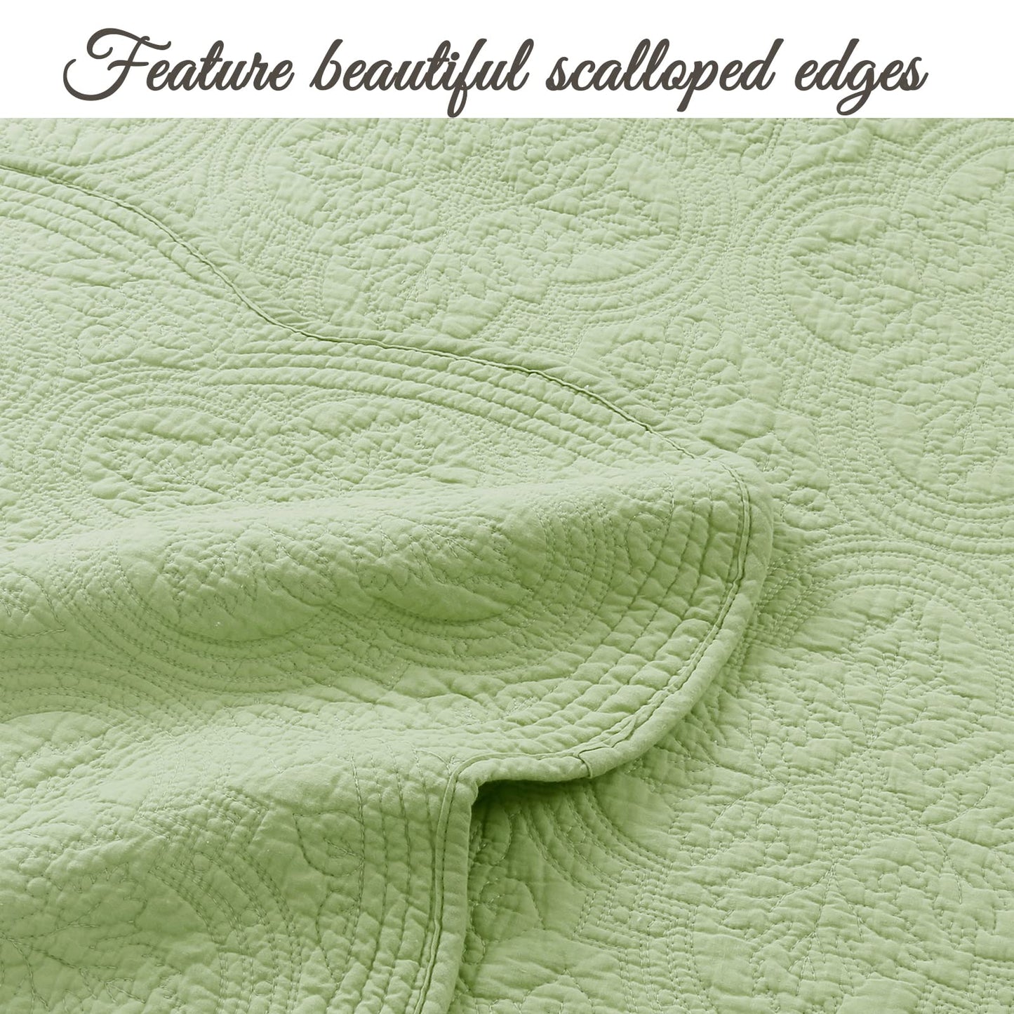 Cozy Line Home Fashions 100% Cotton Medallion Matelasse Embossed Bedding Quilt Set, Reversible Lightweight Bedspread, Coverlet for All Season (Blantyre - Green, Queen - 3 piece)