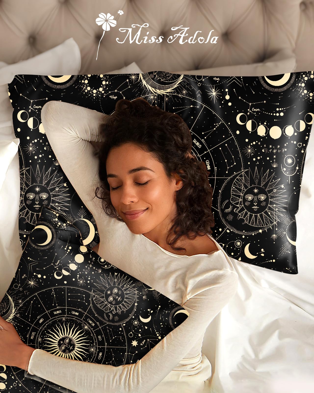 Miss Adola 2 Pack Mulberry Silk Pillowcase for Hair and Skin - Standard Size 20 x 26 Inches with Hidden Zipper Sun Moon 19 Momme Soft Sleeping Silk Pillow Case for Women, Moms