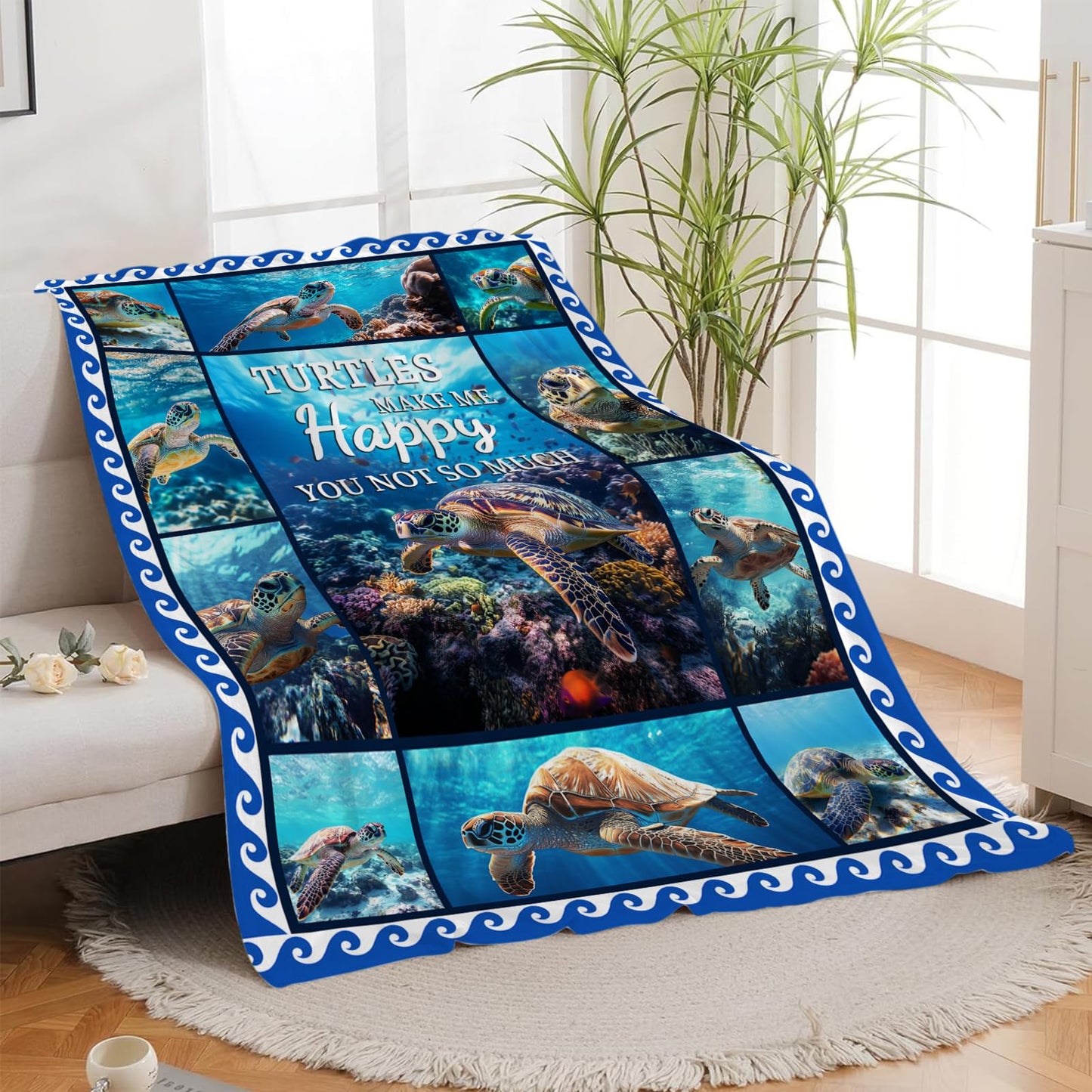 Turtle Blanket, Ocean Throw Blanket, Blue Ocean Blankets, Turtle Gifts, Turtles Stuff Fleece Flannel Plush for Women Men Boys Girls Lover Adults Soft Bedding for Sofa Bed Office Home Decor 50"X40"