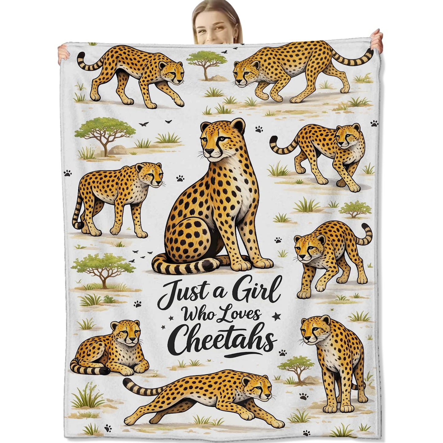 cromcu Cheetah Blanket for Women and Adults, Just a Girl Who Loves Cheetah Flannel Blankets, Safari Animal Gifts, Soft Warm Cozy Throws for Sofa Couch Bed Living Room Bedroom Home Decor 60" x 50"