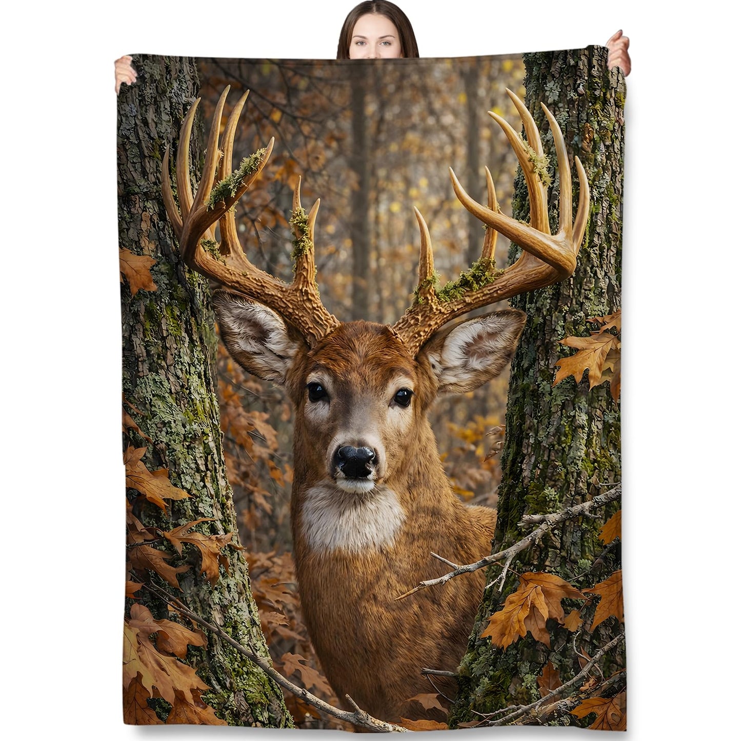 Turamurra Deer Throw Blanket Gifts for Kids Women, Deer Forest Autumn Leaves Wildlife Blankets for Couch, Bedroom, Living Room Decor, Fuzzy Warm Flannel Plush 50"x60"