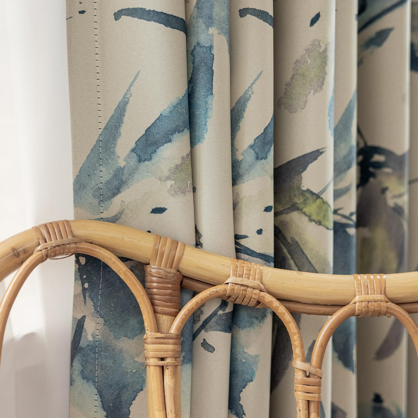 SUOUO Floral Blackout Curtains for Bedroom 84 inches Long Patterned Grey Blue Leaf Room Darkening Window Drapes for Living Room 2 Panels