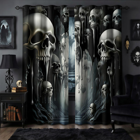 ONINUO Horror Skull Blackout Curtains for Girls Boy Home Decor, Day of The Dead Spooky Halloween Grommet Thermal Insulated Drapes Darkening Window Curtain for Bedroom Living Room, 42 x 45 Inch