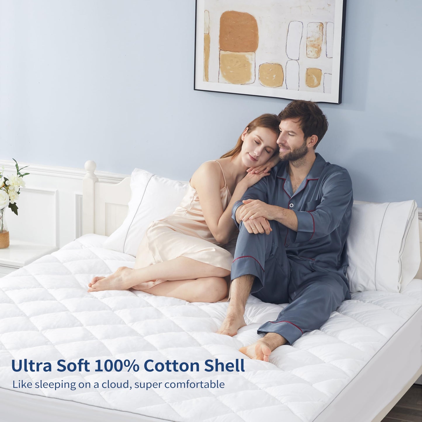 Sunflower Full Mattress Pad Cover, Cotton Mattress Cover Hypoallergenic, Extra Deep Pocket 18"-22" Quilted Mattress Protector Full Size Thin Version, Soft Breathable and Noiseless