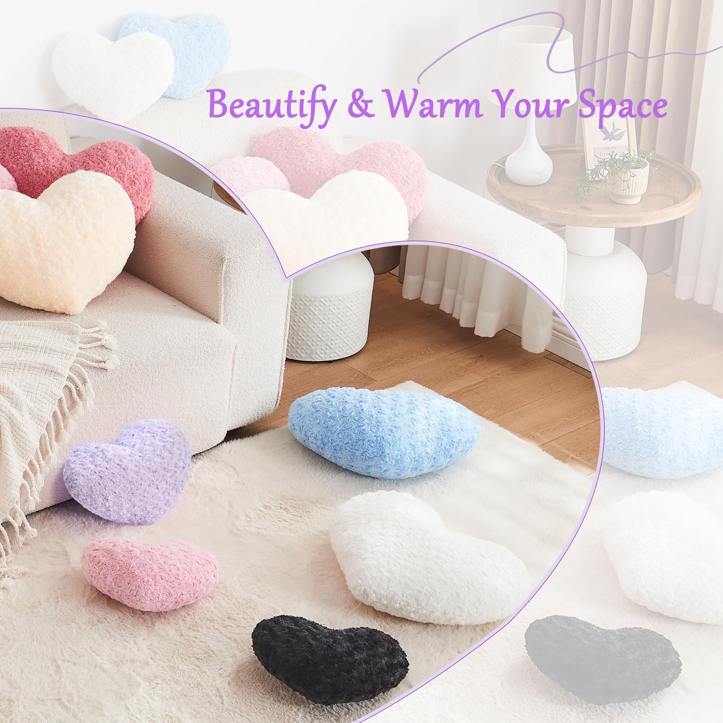 IREMATE Heart Pillow Purple Throw Pillows, Soft Fluffy Decorative Pillows for Bed Couch Chair, Cute Heart Shaped Room Decor Gifts for Valentine Anniversary Birthday Mothers Christmas (Medium, 20"x15")