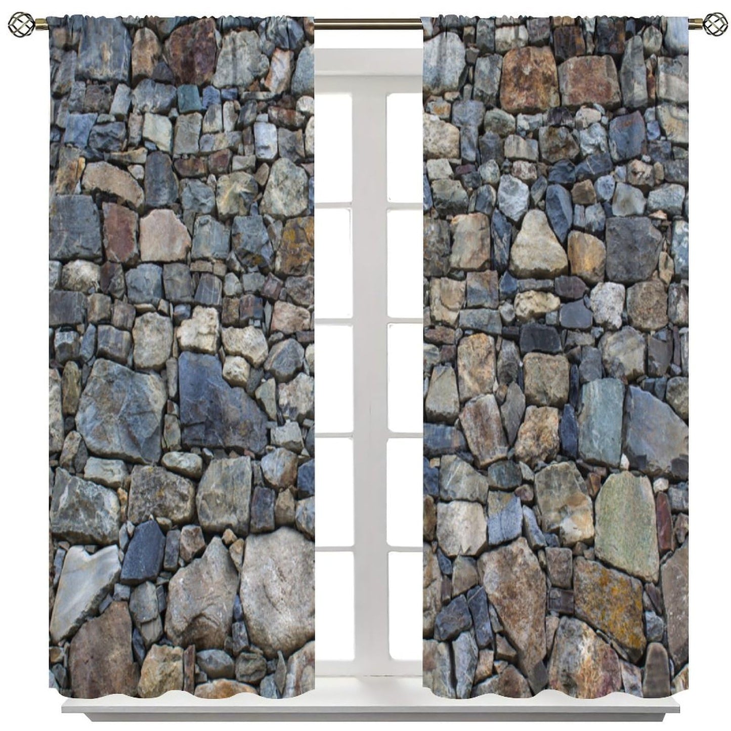 Nanacur Brick Stone Wall Curtains, Retro Stone Brick Rocks Rustic Farmhouse Geometric Wall Rod Pocket Window Drapes, for Bedroom Living Room 42" W X 45" L (Decorative)