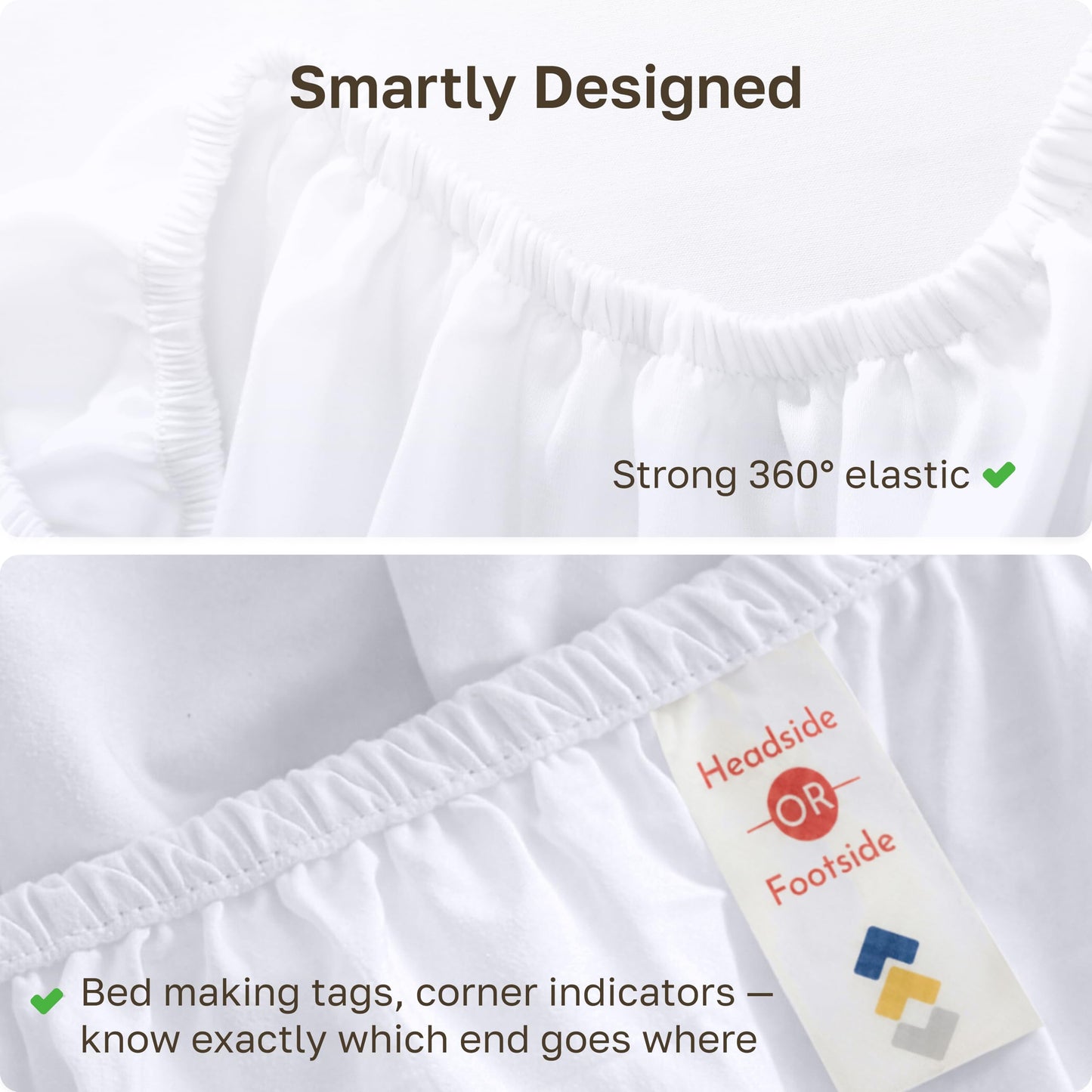 California Design Den White Fitted Sheet King, Soft 100% Cotton Sateen, Deep Pocket, Durable All-Around Elastic, Head/Foot Side Indicators, King Fitted Sheet Only