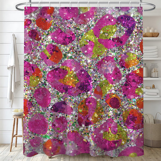 THISFIND Shower Curtain, Sparkly Glitter Floral with Silver Sequins Machine Washable Waterproof Fabric for Bathroom Decor Bathtub with 12 Hooks 72x72
