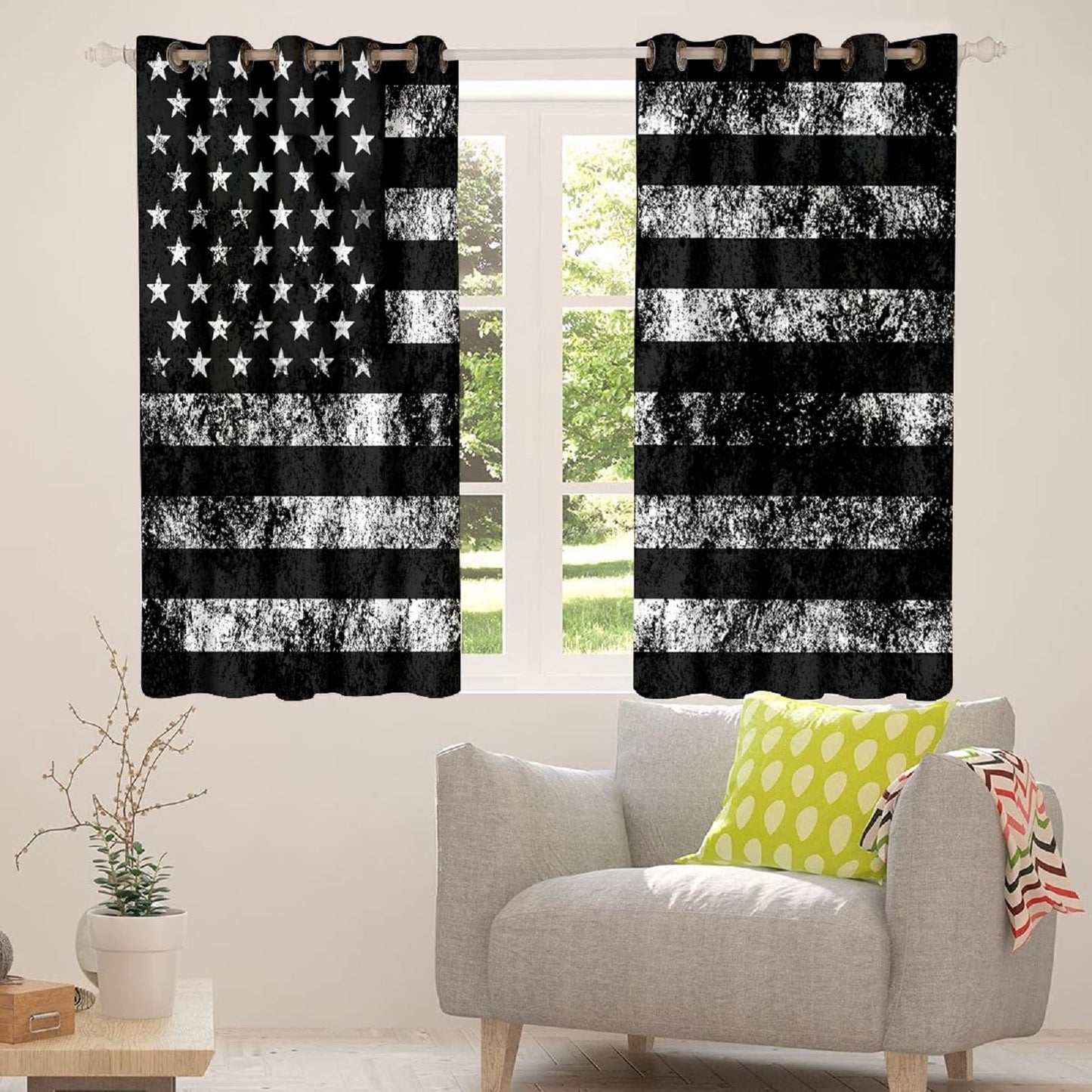 kxry Black and White USA American Flag Blackout Curtains for Bedroom Living Room US Stars Darkening Grommet Curtain 63 Inches Long Window Drapes Treatment Room Decor,2 Panels Set, 42''W x 63''L