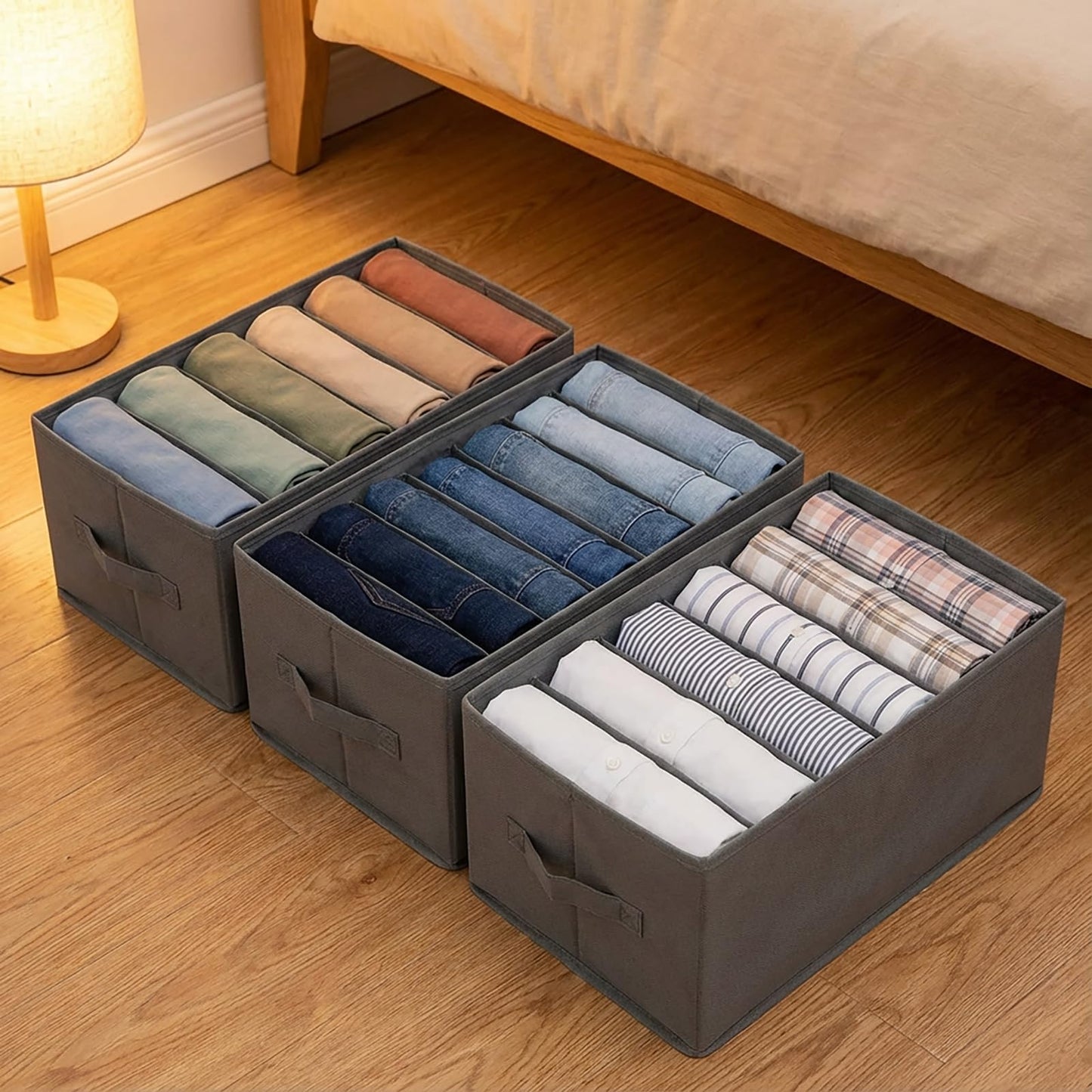 Nicunom 6 Pack Wardrobe Clothes Organizer, 6 Grids Large Clothes Closet Organizer and Storage, Divided Clothing Storage Boxes Bins Closet Drawer Organizer for Jeans T-shirt Pants Sweater