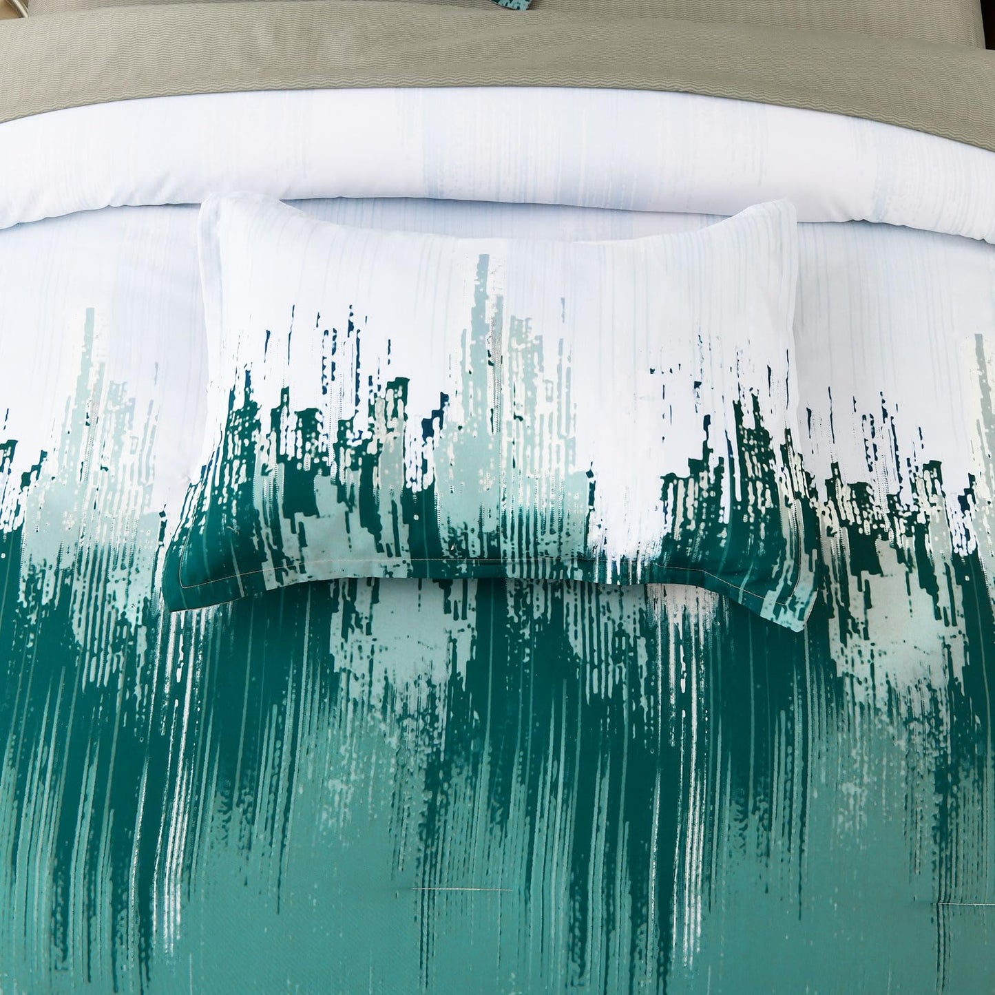 WONGS BEDDING Comforter Set Queen,Aqua 7 Pieces Bed in a Bag Colorful Abstract Art Gradient Comforter Microfiber Bedding Set,1 Comforter, 1 Flat Sheet, 1 Fitted Sheet, 2 Pillow Shams,2 Pillowcases