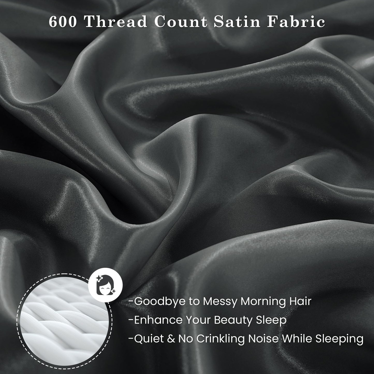 lasoftan Silk Satin King Sheets Set, Silky Fitted Bed Sheets with 15" Deep Pocket and Non-Slip Corner Straps, Luxury Hotel King Size Satin Sheets, Grey Cooling Sheets & Pillowcase Set