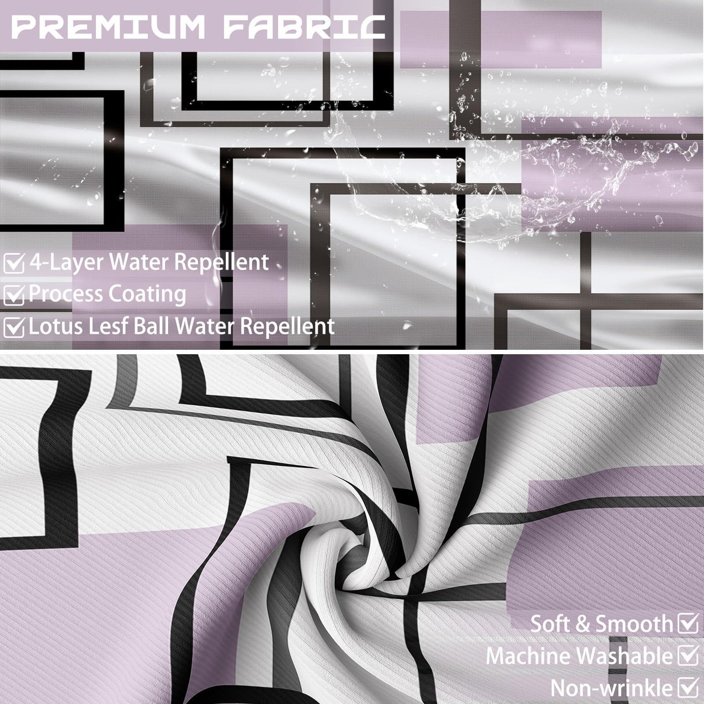 Yieldeer Geometric Shower Curtain, Light Purple, 70 x 72 Inch