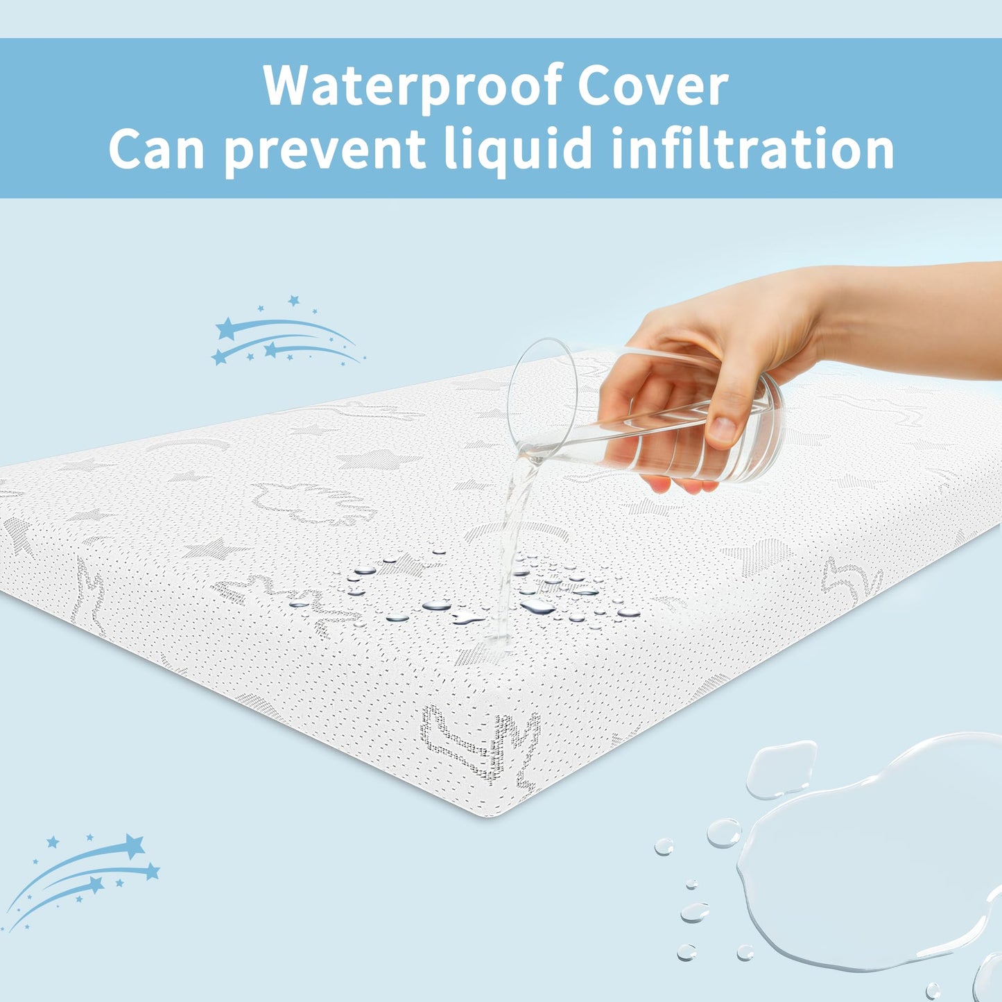 SJEUQOP Crib Mattress Topper 2" x 27.5" x 52", High Density Foam Breathable Baby and Toddler Mattress Topper with Waterproof Removable and Washable Cover, Fits Standard Cribs and Toddler Beds